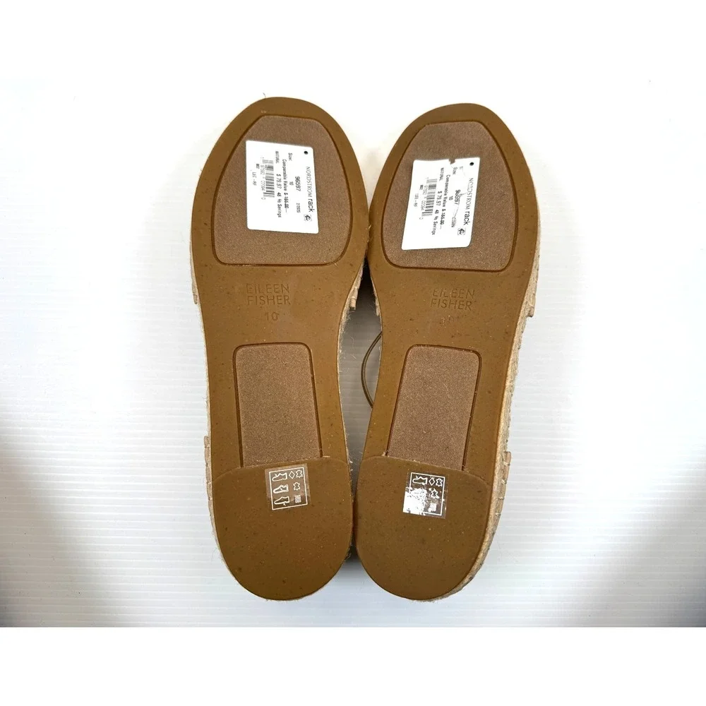 Eileen Fisher Lee Espadrille Flats Women 10‎ NWOT Leather Straw Texture Slip-on